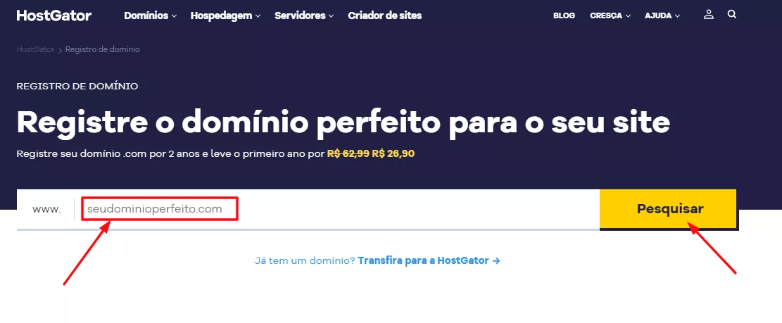 Como registrar um domínio na HostGator