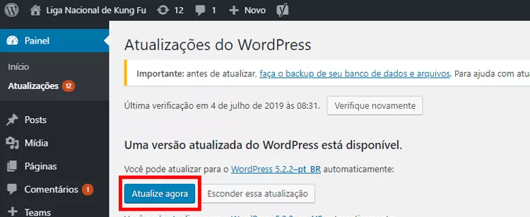 atualização do WordPress