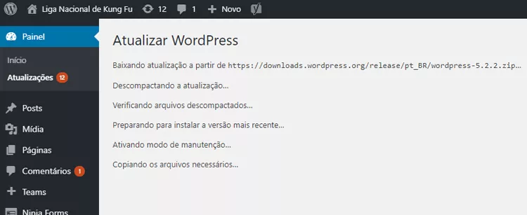 finalização da atualização do WordPress