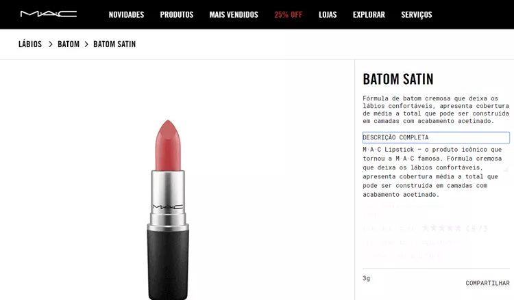 Batom Satin MAC descrição de produto