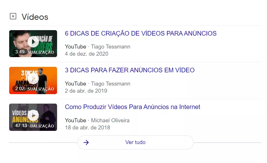 Anúncio de vídeos