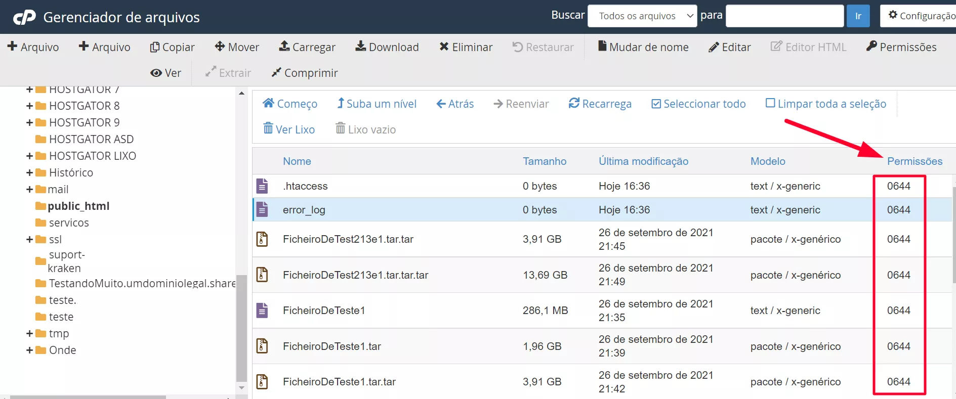 Permissões de arquivos do site