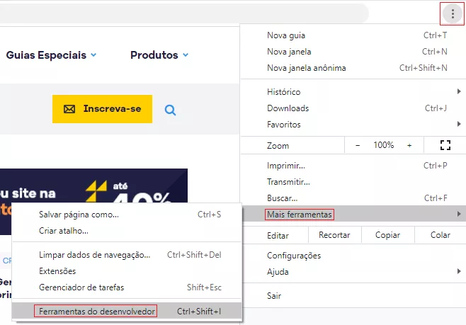 Ferramentas do desenvolvedor no Chrome 