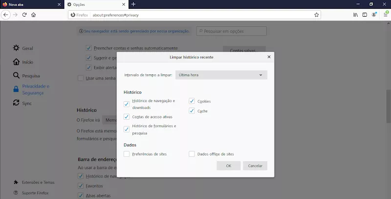 Limpando o cache no Mozilla Firefox