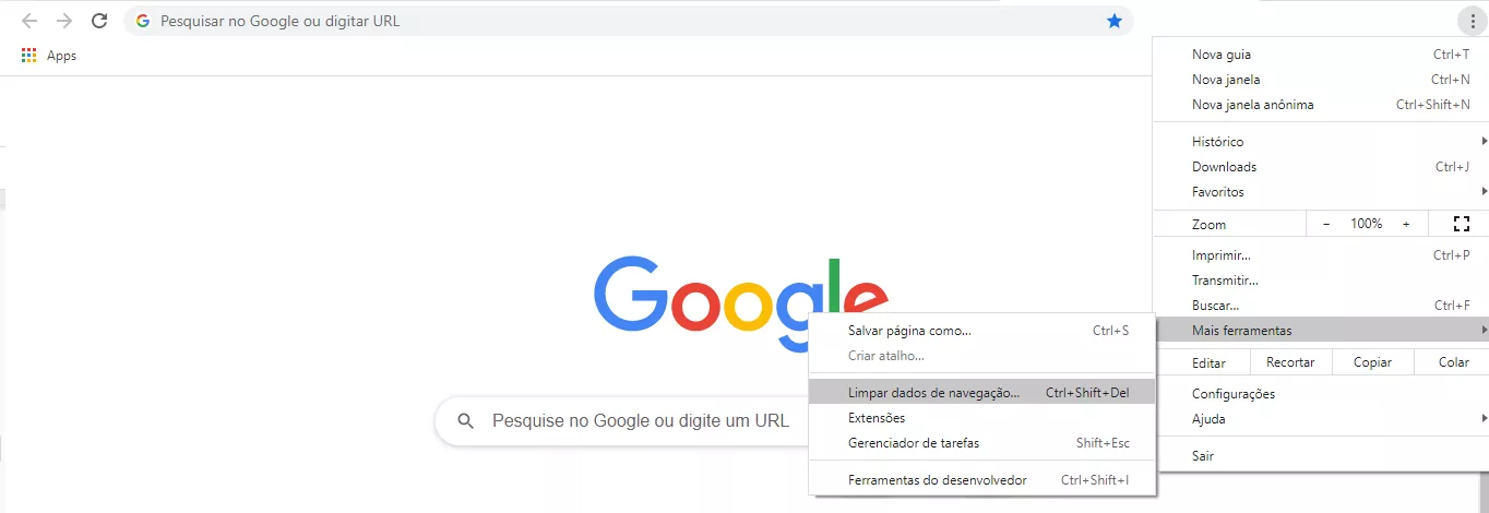 Limpar dados de navegação no Google Chrome