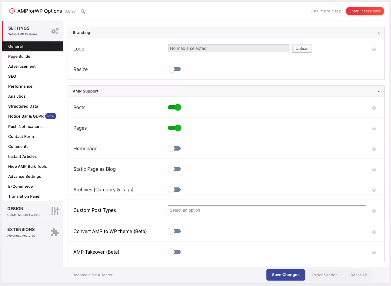 Configurações AMP for WP