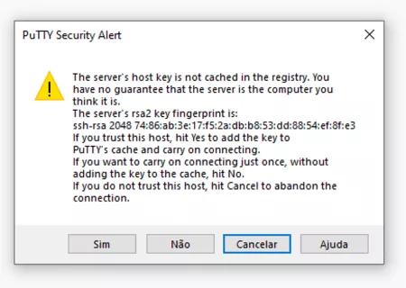 Aviso para salvar conexão SSH