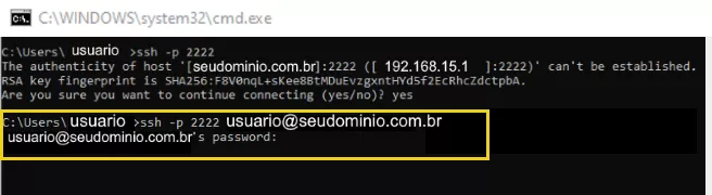 Terceiro passo para acessar ssh
