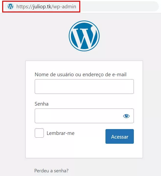 Tela de Login do wp-admin