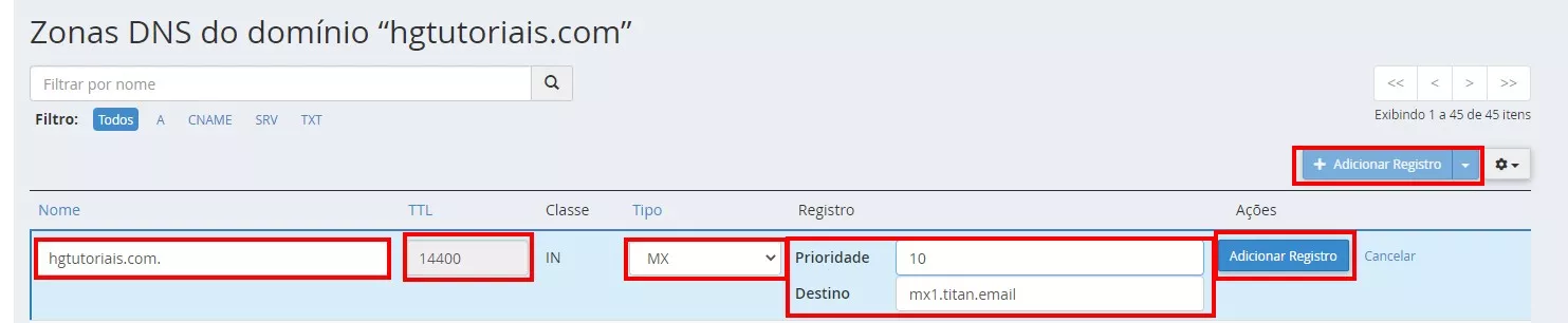 cPanel>zona de DNS> Gerenciar> adicionar registro MX