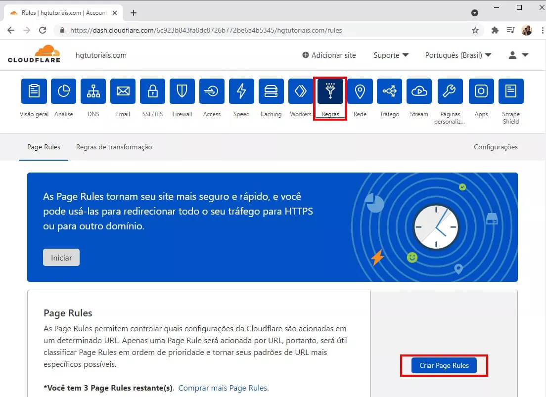 Criar regra de página Cloudflare
