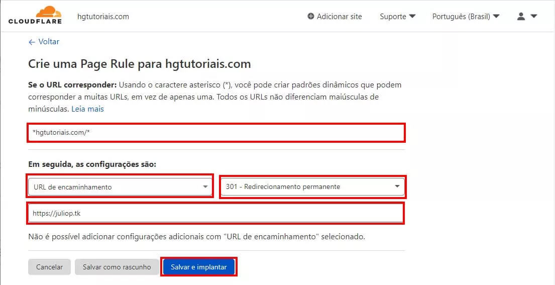 Redirecionando um domínio grátis Cloudflare