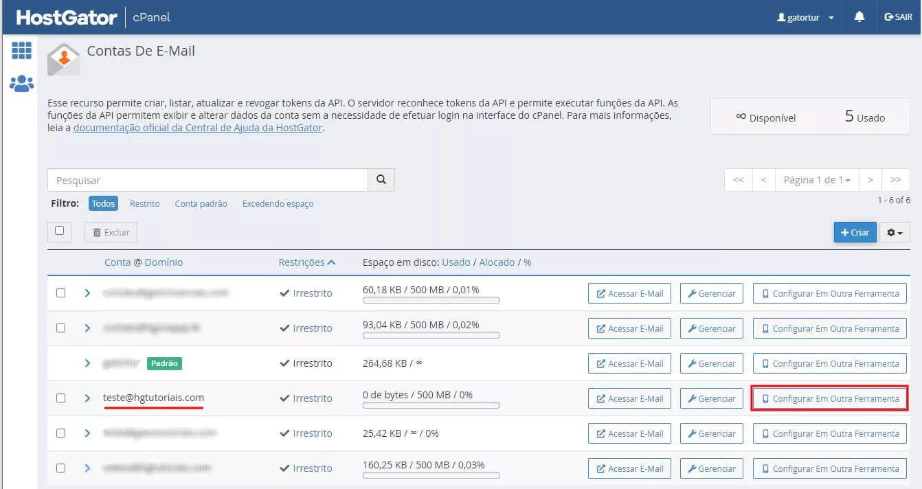 configurando em outra ferramenta seu email