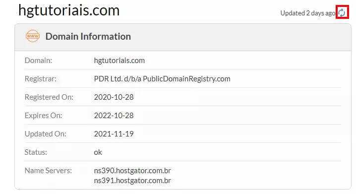 Refresh na consulta do Whois