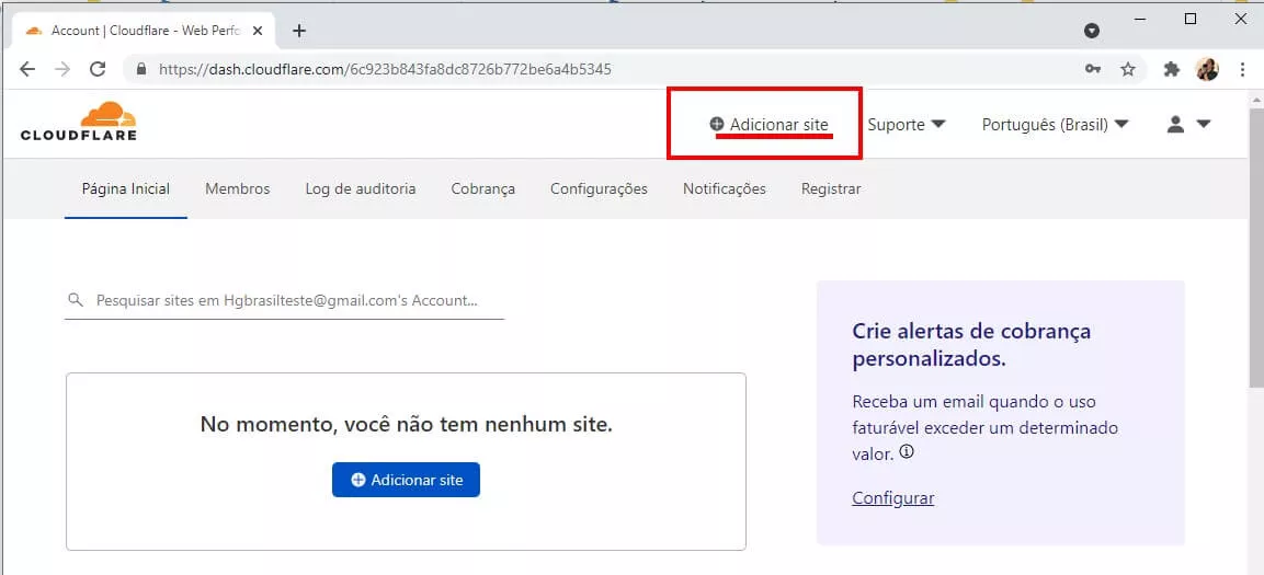 Adicionar site cloudflare