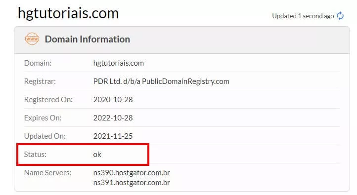 Status do domínio no Whois