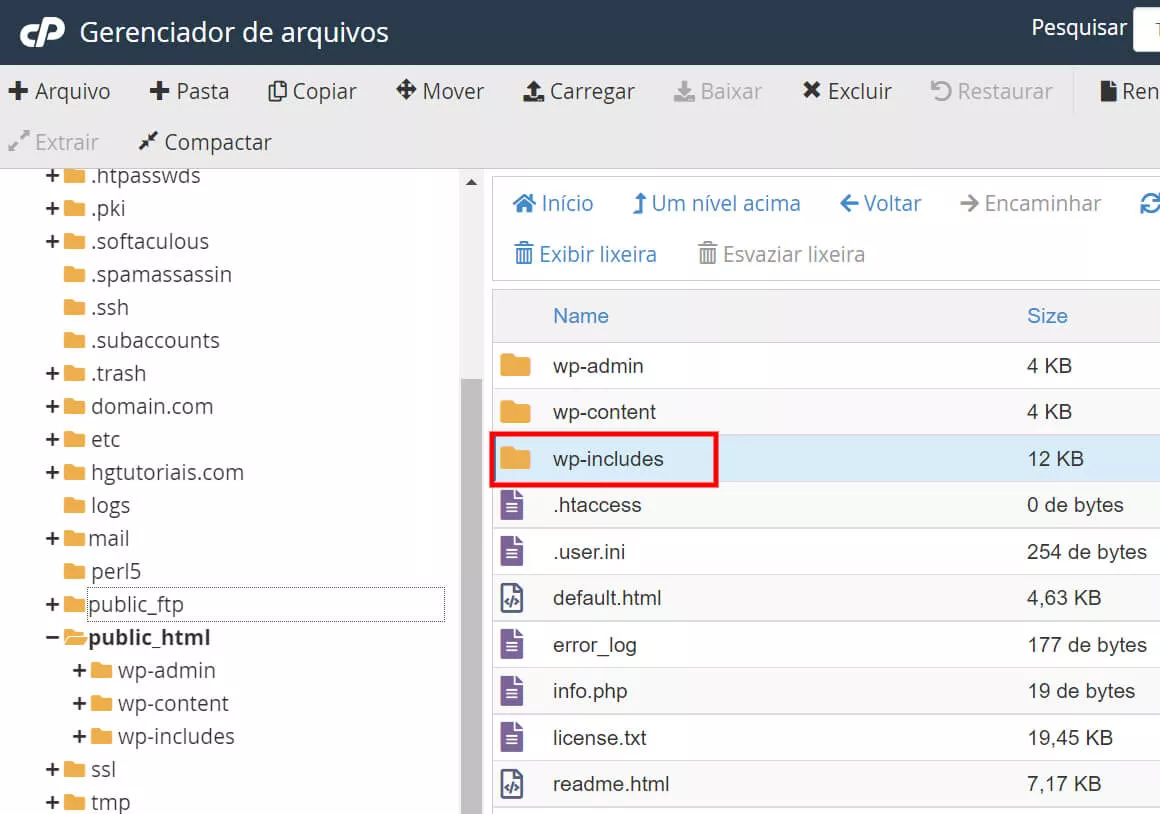 gerenciador de arquivos cPanel