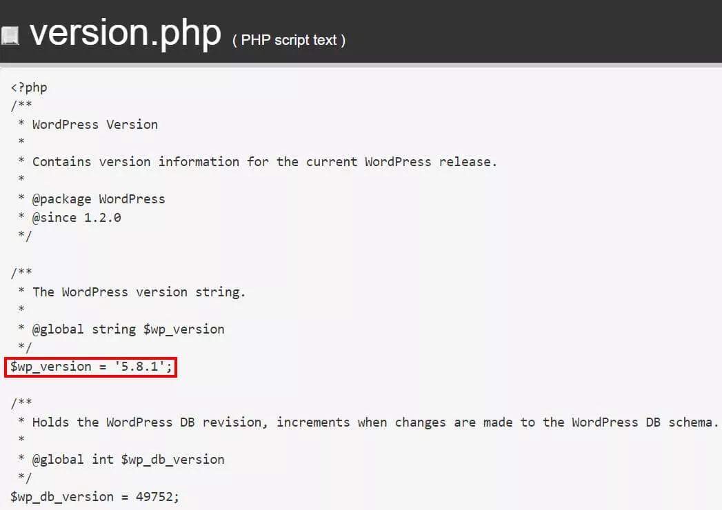 versão do wordpress