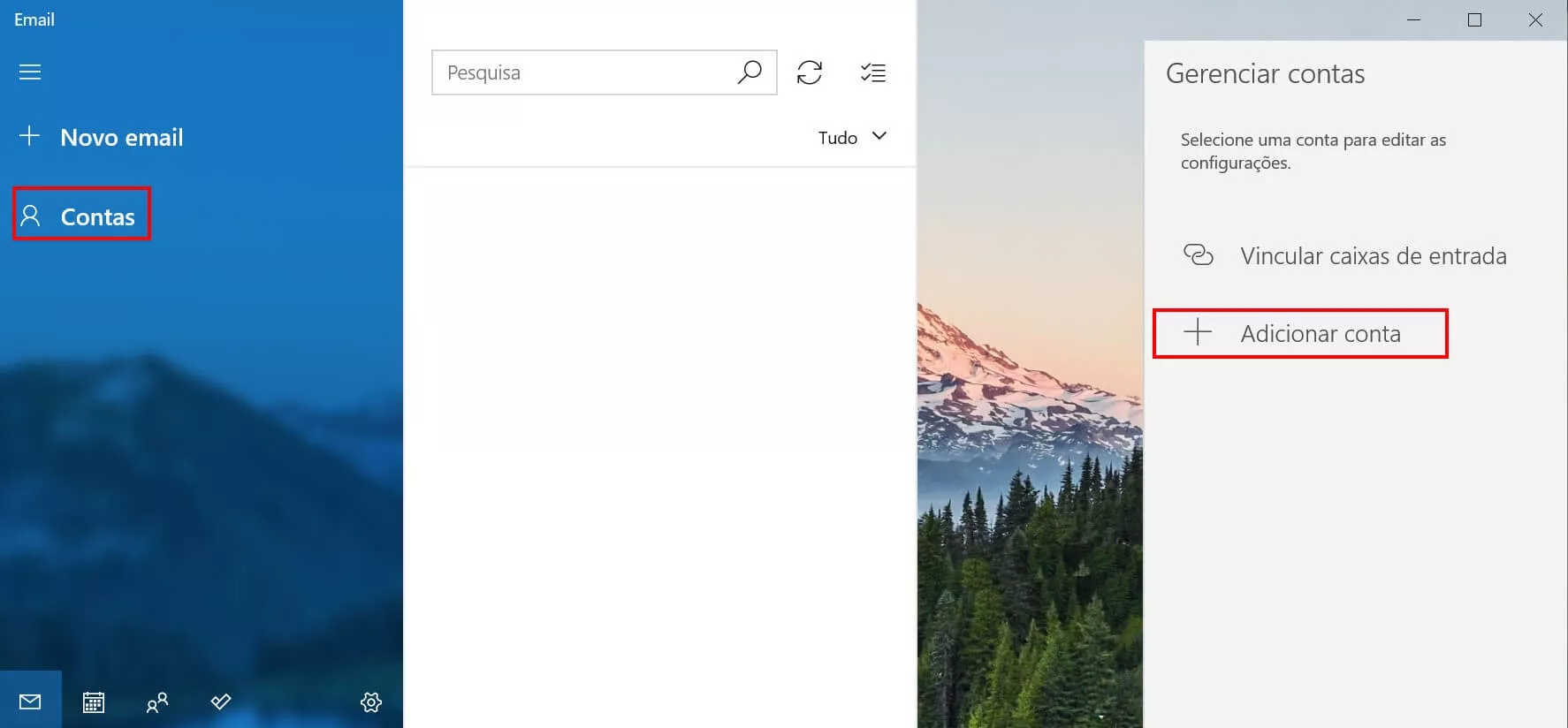 adicionando dconta no windows mail
