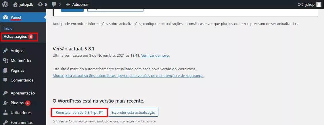 restaurar wp pelo wp-admin