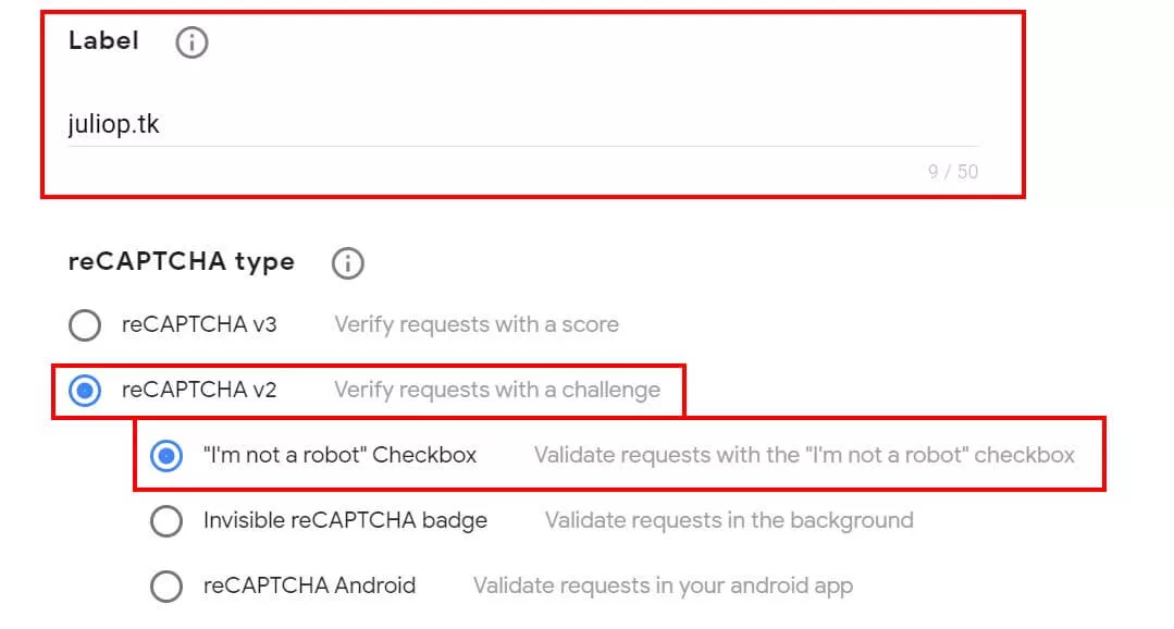 google configuração do captcha no domínio