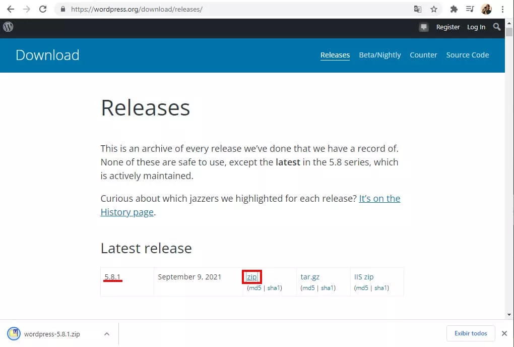 download releases wordpress