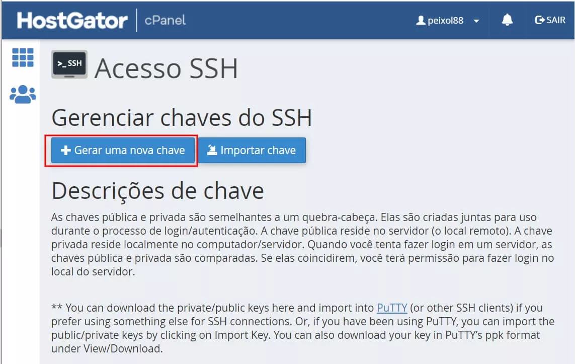 acesso ssh cpanel