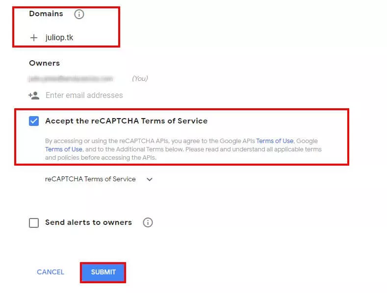 aceitação dos termos google captcha
