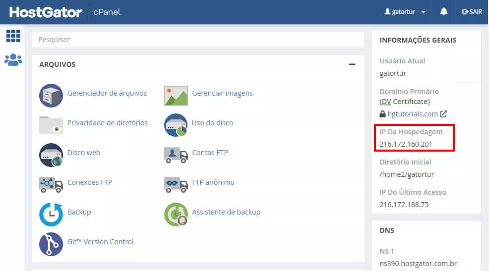 cPanel IP da Hosepedagem