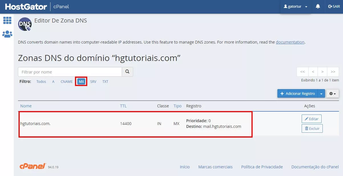 zona de dns cpanel filtro por mx