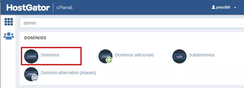 Aba de domínios no cPanel
