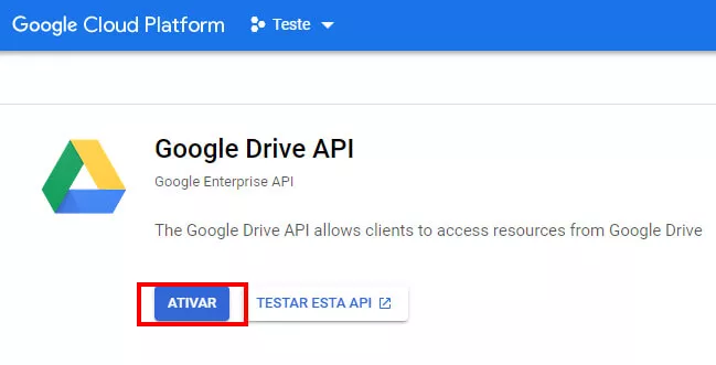 Ativando api do google drive no Google Cloud