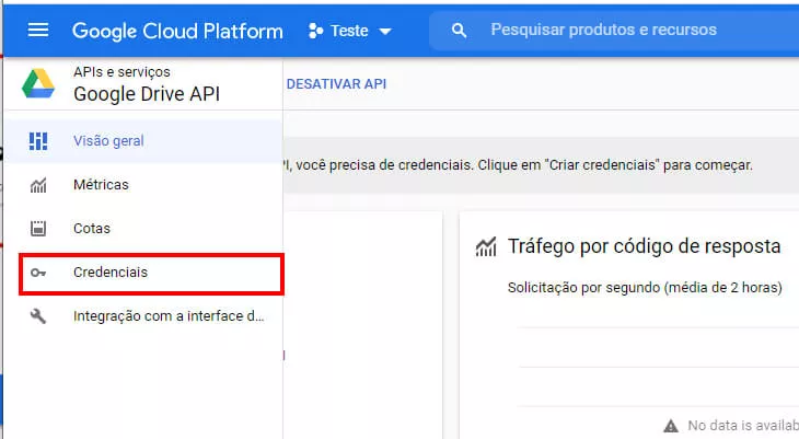 credenciais da API do drive no Google Cloud