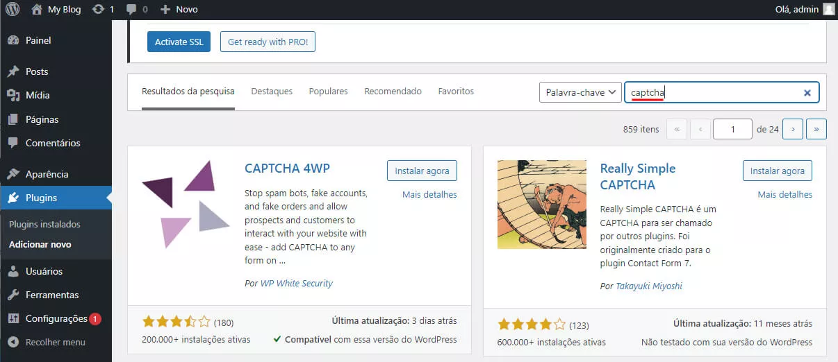 pesquisando captcha nos plugins