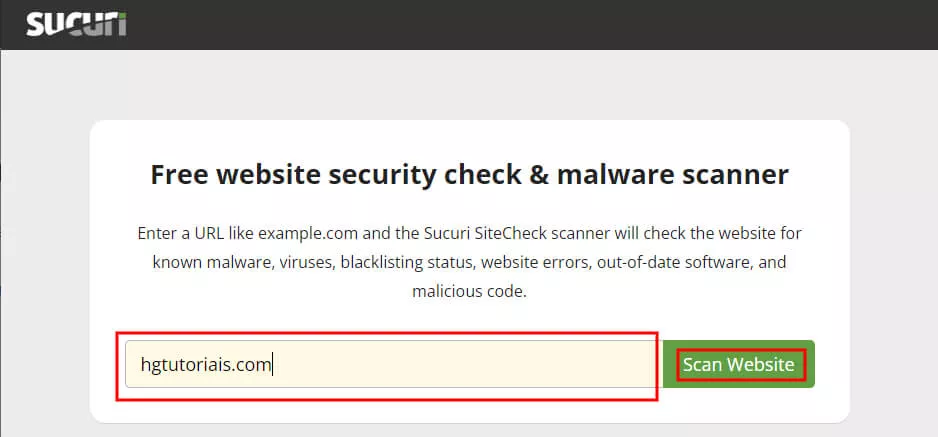 página de check site do sucuri