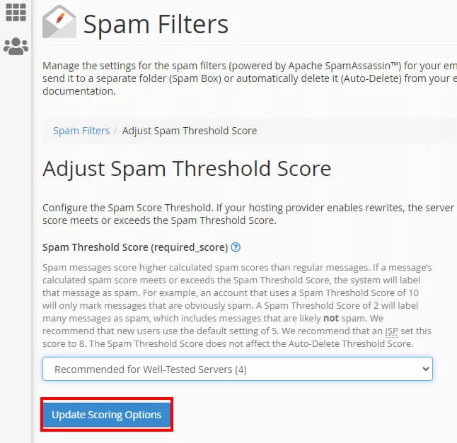 salvando edição do score do SpamAssassin