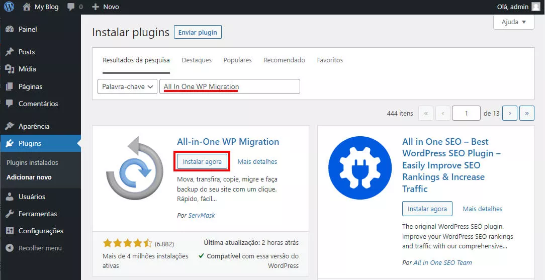 instalar plugin All in one wp-migration