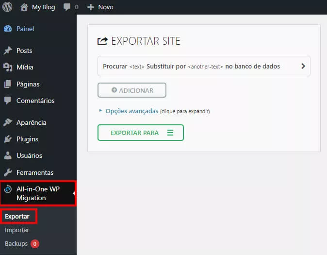 exportando o site wordpress por plugin