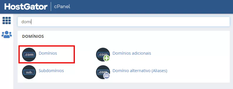 acessando a aba dominios no cpanel