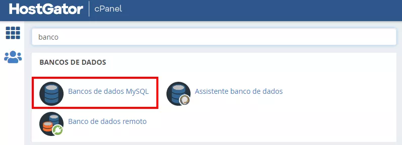 acessando o menu banco de dados MySQL no cPanel