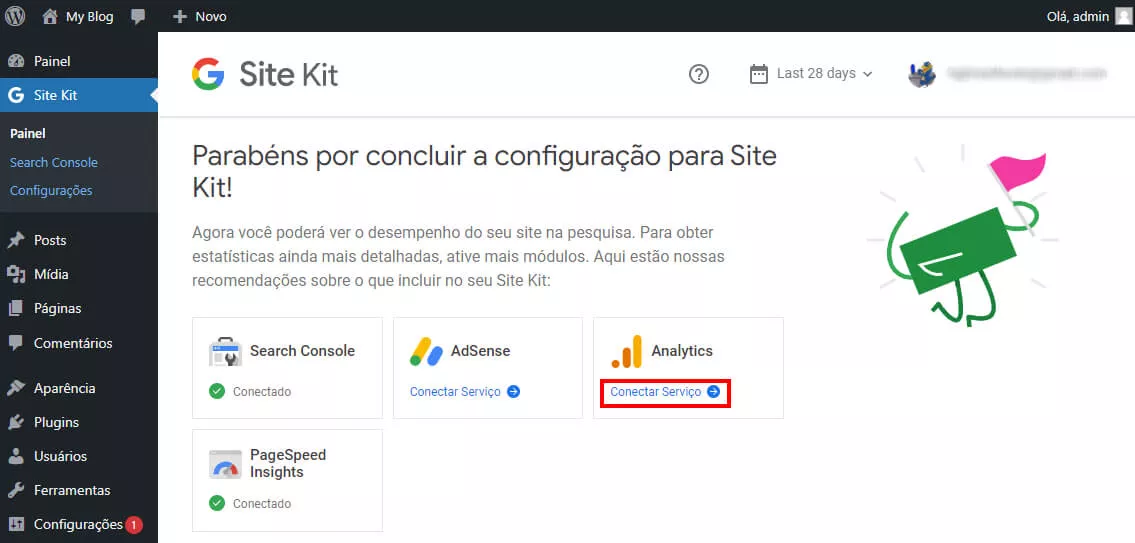 acessando as configurações do analytics