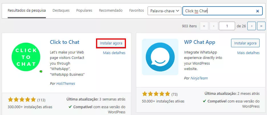 instalando o plugin Click to chat