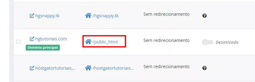 acessando diretório do domínio cpanel  cujo tema WordPress você quer desativar