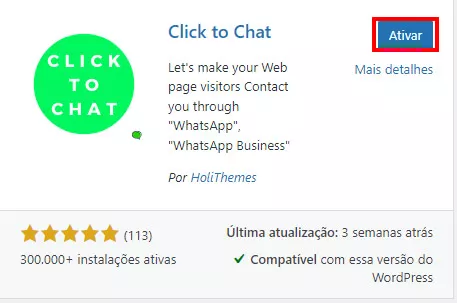 ativando o plugin click to chat