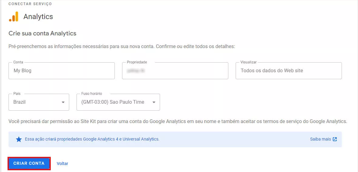Inserindo os dados da conta do analytics