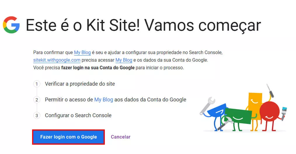 vinculando a conta do Google AdSense ao site kit