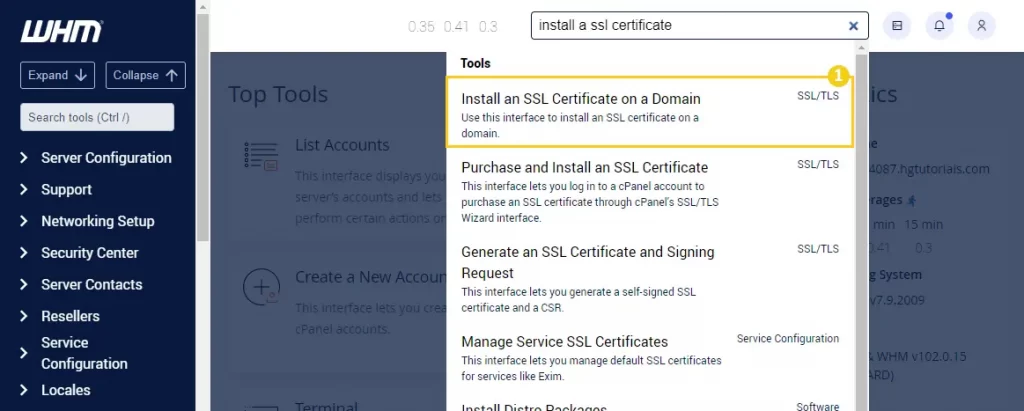 instalar certificado ssl em um domínio no WHM