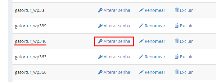 Alterar senha do usuario do banco de dados