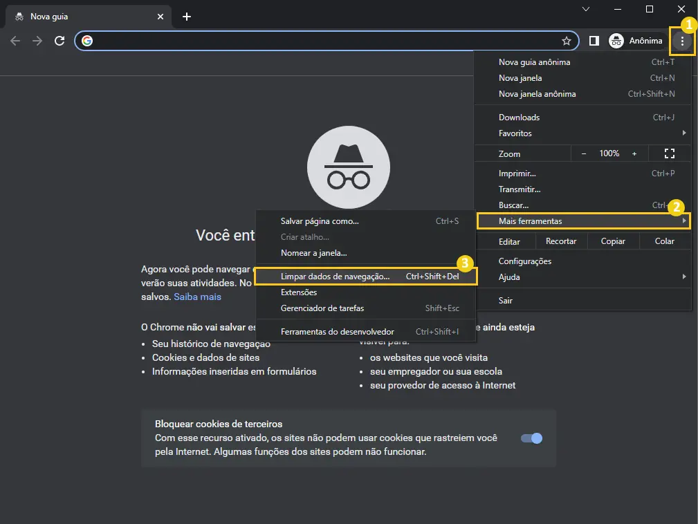 limpar o cache do google chrome