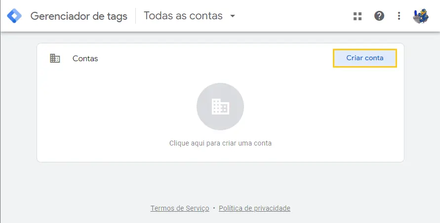 Criar conta no Google Tag Manager